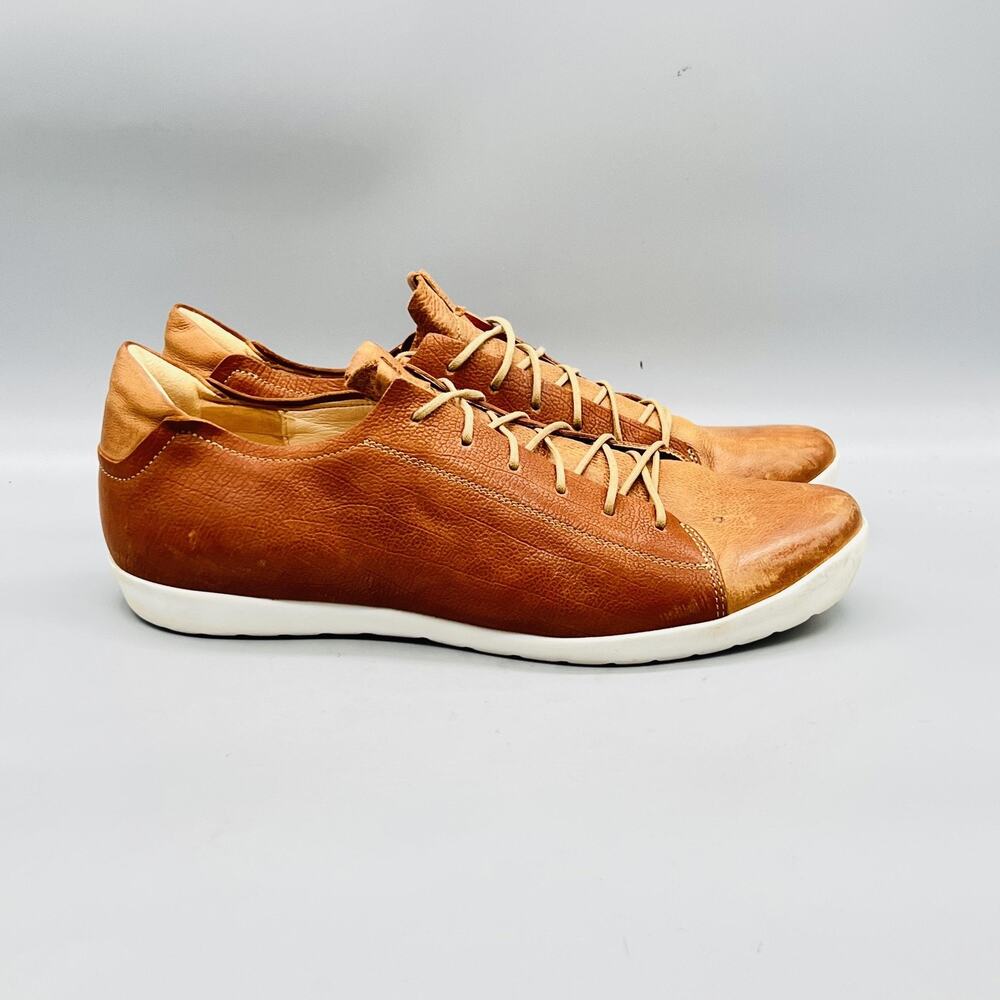 Think! Shoes Womens 10 Brown Leather Lace Up Walking Sneakers Comfort Casual